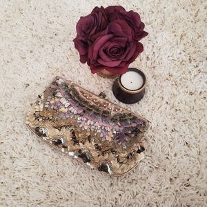 Gold and Purple Sequin Clutch Bag